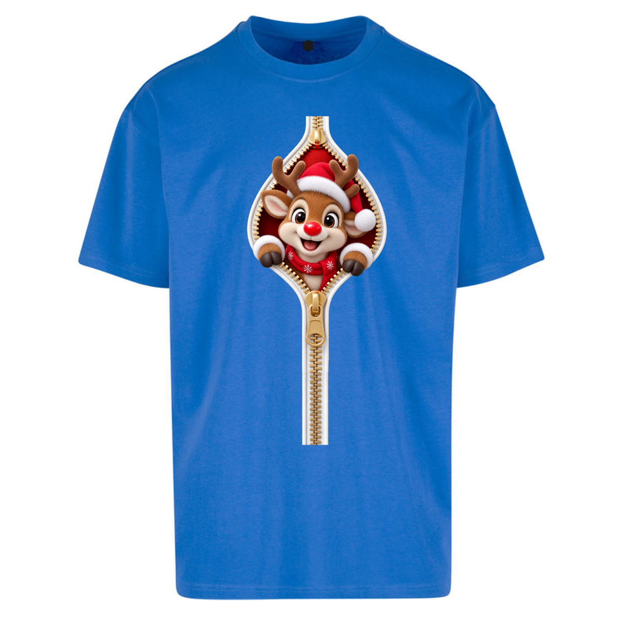 Reindeer Zip Christmas Oversized T-Shirt