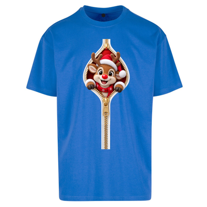 Reindeer Zip Christmas Oversized T-Shirt