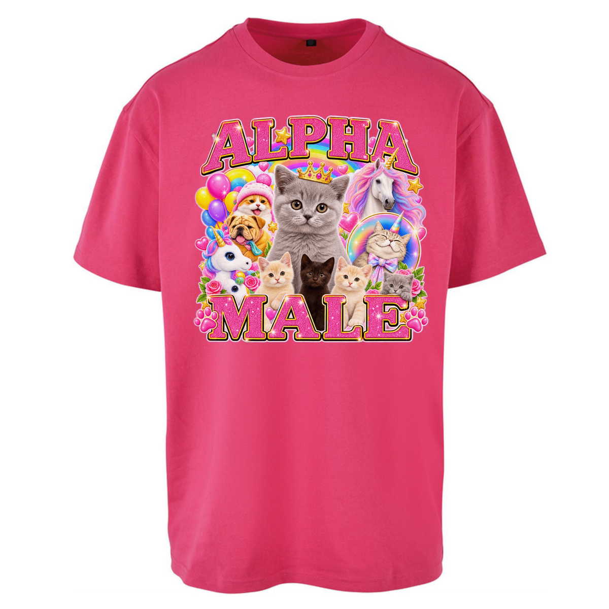 Alpha Male Funny Kitten Unicorn Oversized T-Shirt