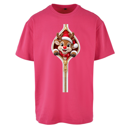 Reindeer Zip Christmas Oversized T-Shirt