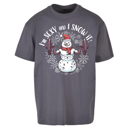 Gym Snowman Graphic Christmas Oversized T-Shirt