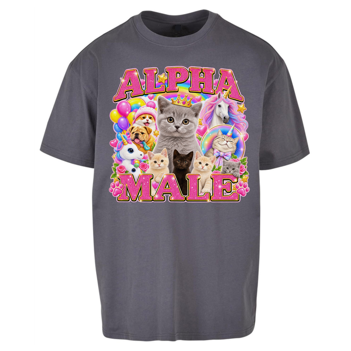 Alpha Male Funny Kitten Unicorn Oversized T-Shirt