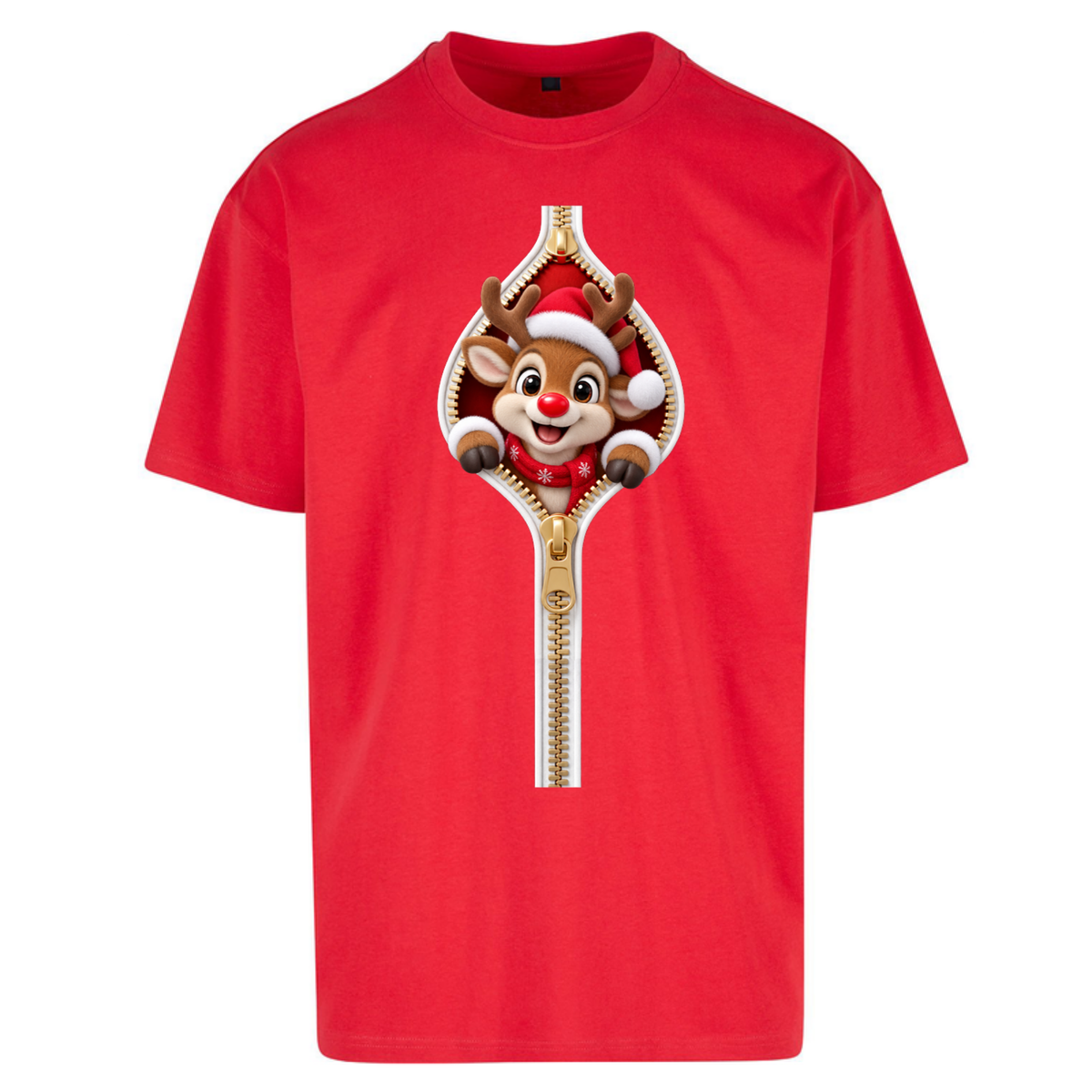 Reindeer Zip Christmas Oversized T-Shirt