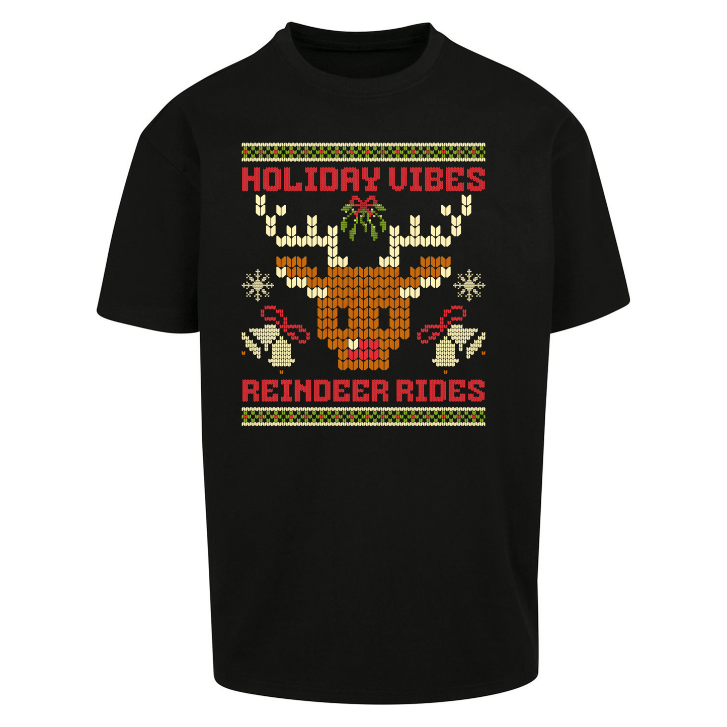 Holiday Vibes Reindeer Rides Christmas Oversized T Shirts