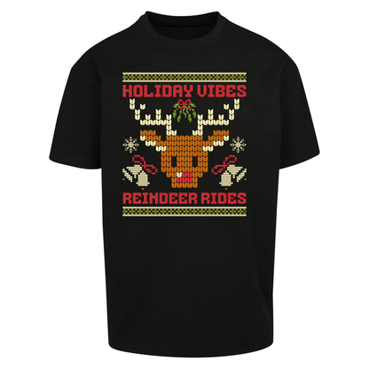 Holiday Vibes Reindeer Rides Christmas Oversized T Shirts