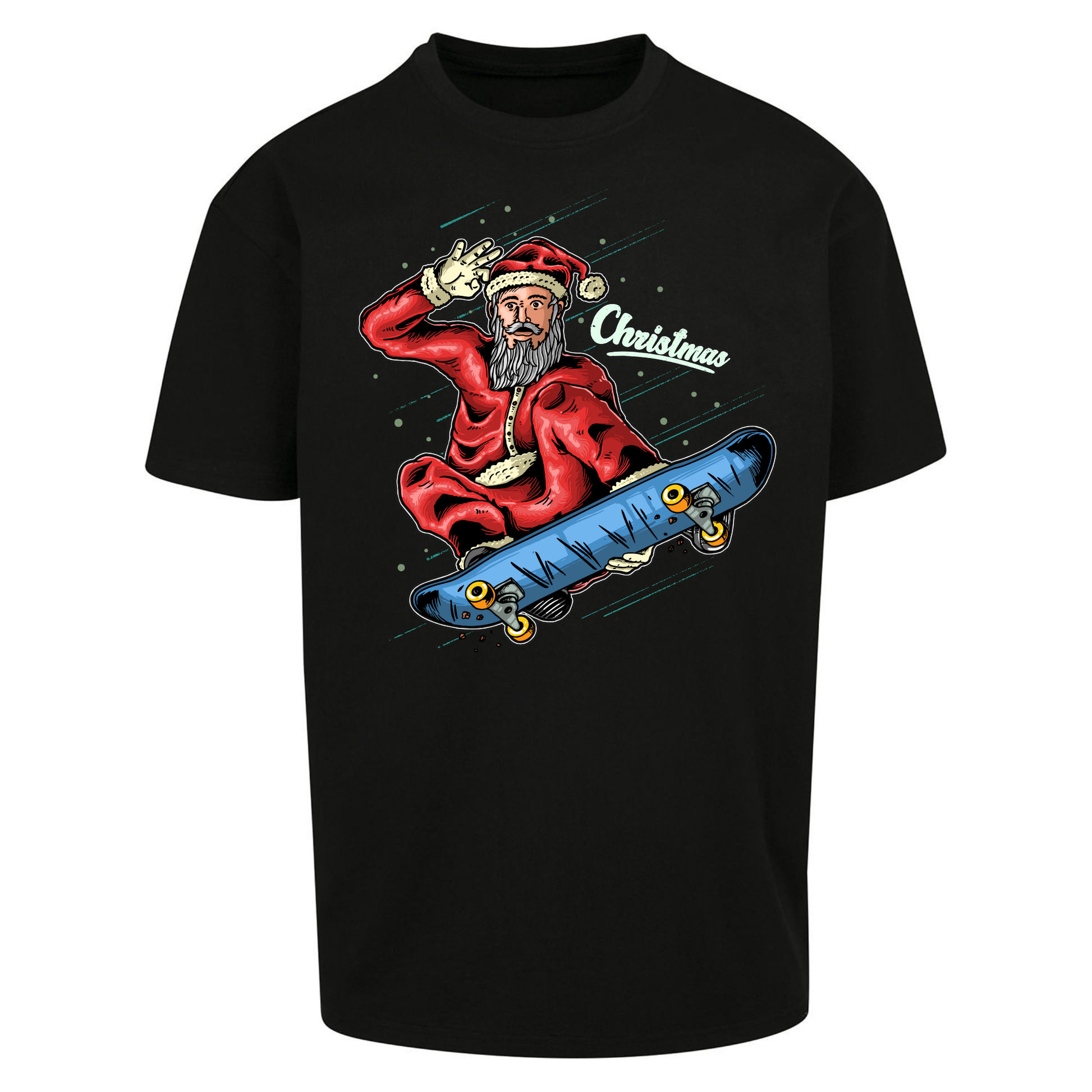 Santa Skateboarding Christmas Oversized T Shirts