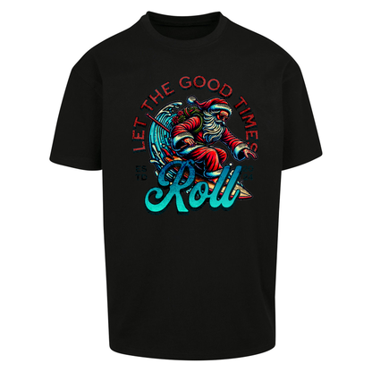 Santa Surfing Let The Good Times Roll Christmas Oversized T Shirts