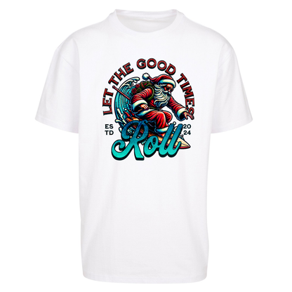 Santa Surfing Let The Good Times Roll Christmas Oversized T Shirts