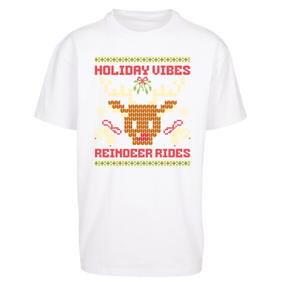 Holiday Vibes Reindeer Rides Christmas Oversized T Shirts