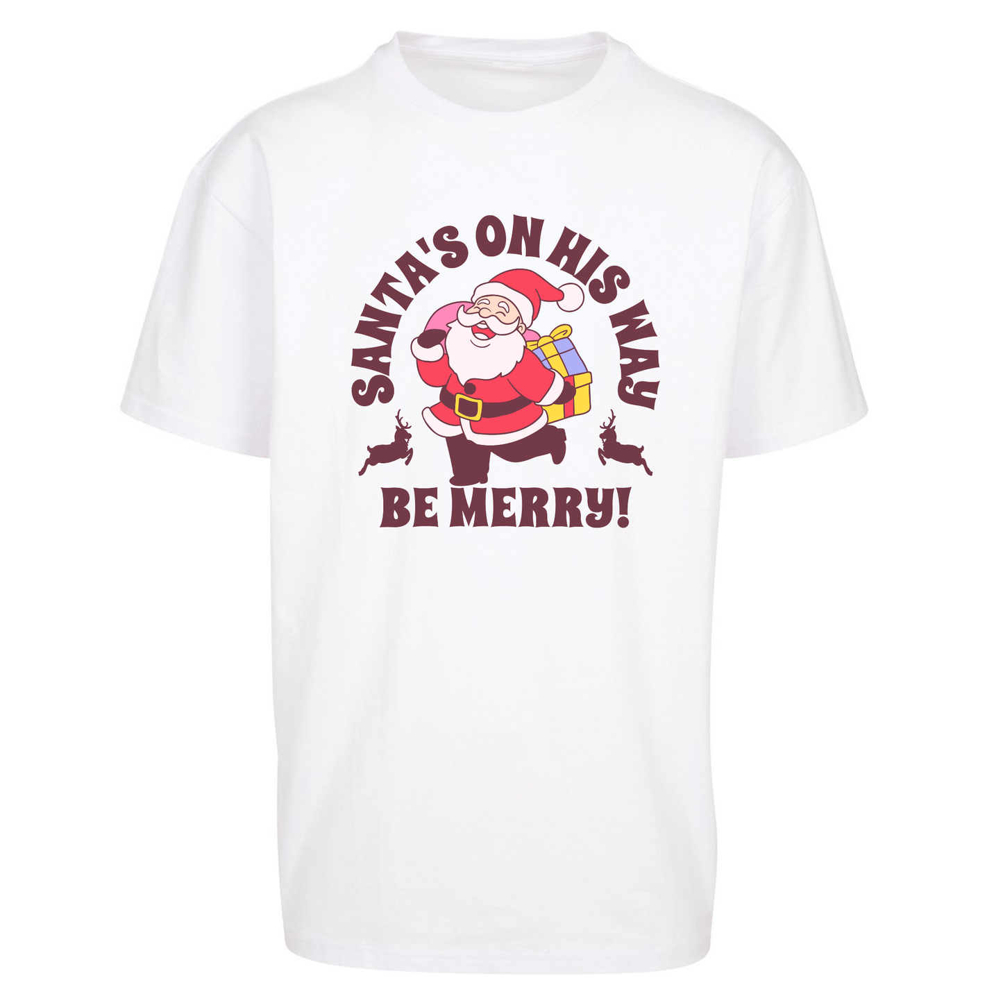 Santa's On His Way Christmas Oversized T Shirts