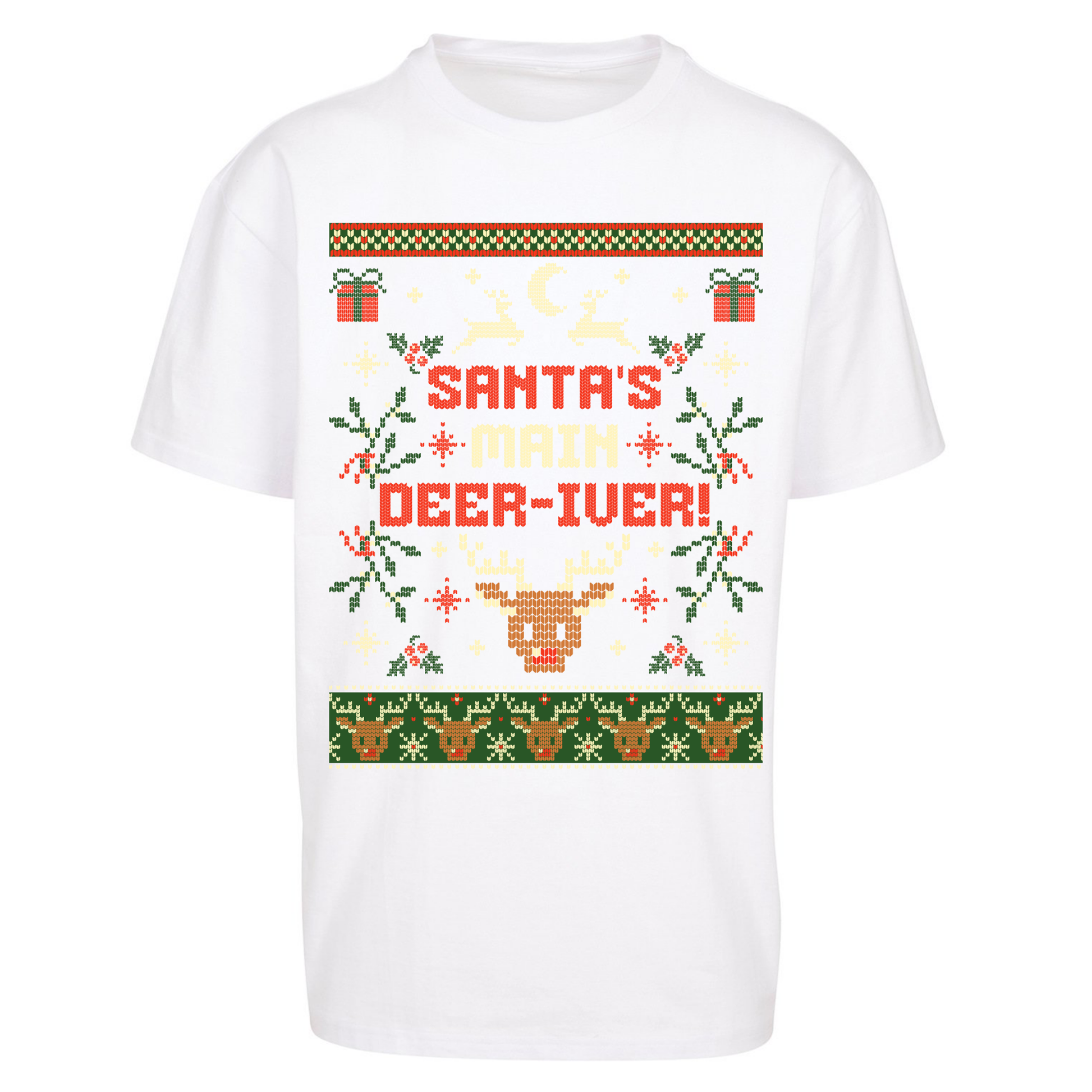 Santas Main Deer iver Christmas Oversized T Shirts