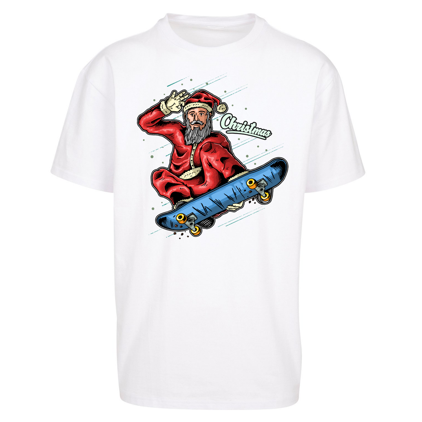Santa Skateboarding Christmas Oversized T Shirts