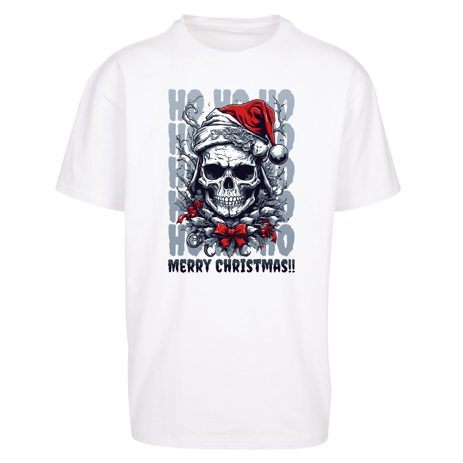 HO HO HO Santa Skelington Christmas Oversized T Shirts