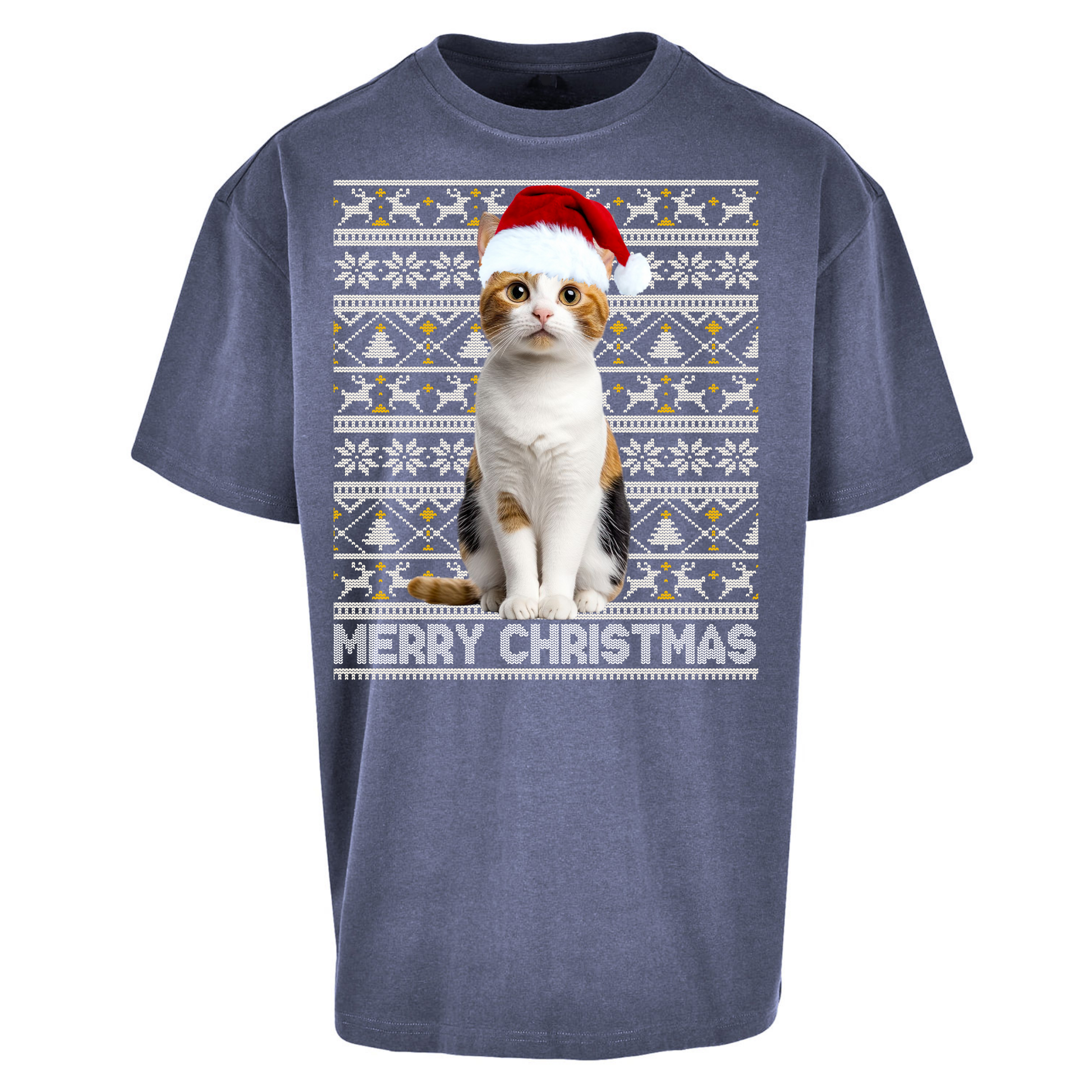 Merry Christmas Cat Oversized T Shirts