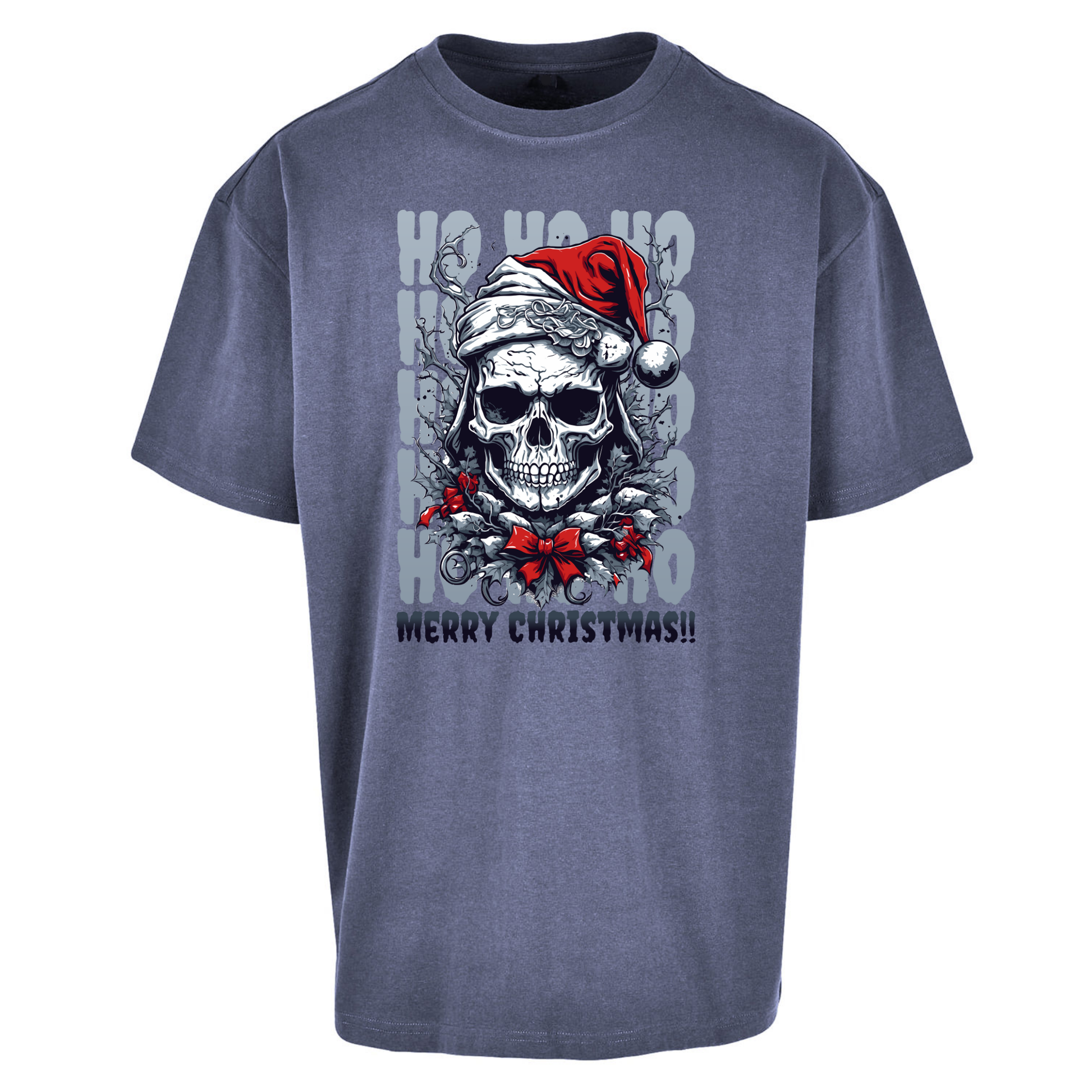 HO HO HO Santa Skelington Christmas Oversized T Shirts