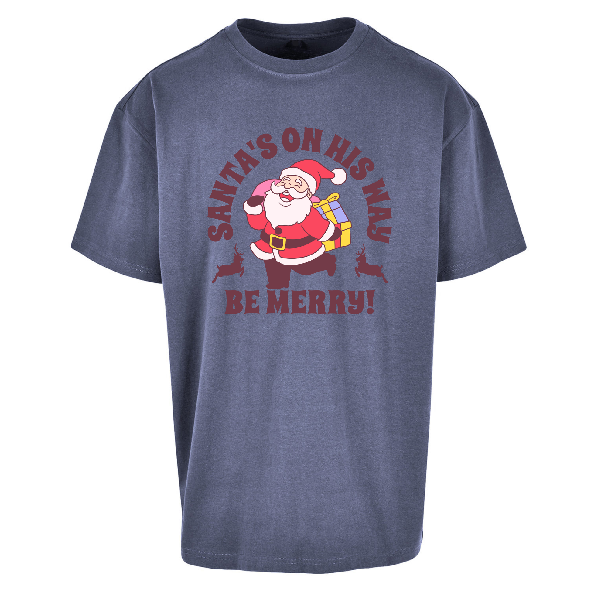 Santa's On His Way Christmas Oversized T Shirts