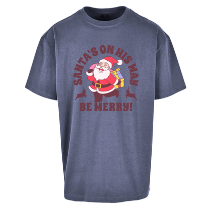 Santa's On His Way Christmas Oversized T Shirts