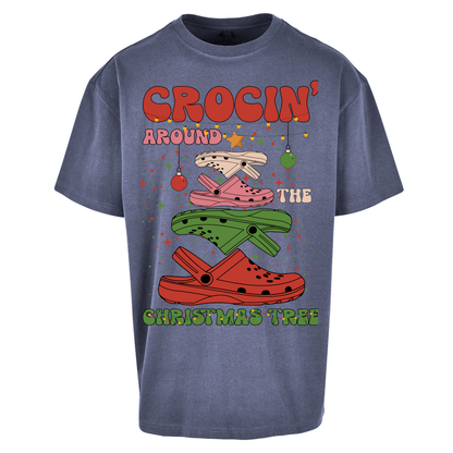 Crockin Around the Christmas Tree Christmas Oversized T Shirts
