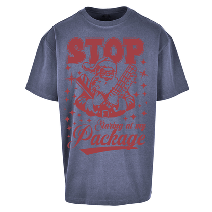 Stop Staring at My Package Christmas Oversized T Shirts