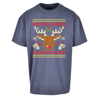 Holiday Vibes Reindeer Rides Christmas Oversized T Shirts