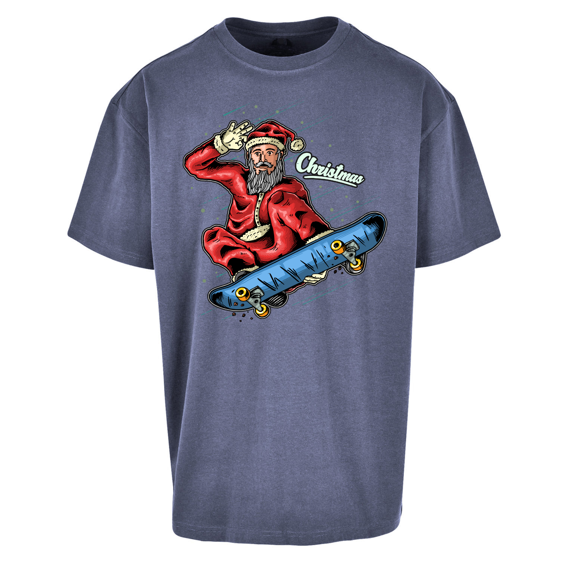 Santa Skateboarding Christmas Oversized T Shirts