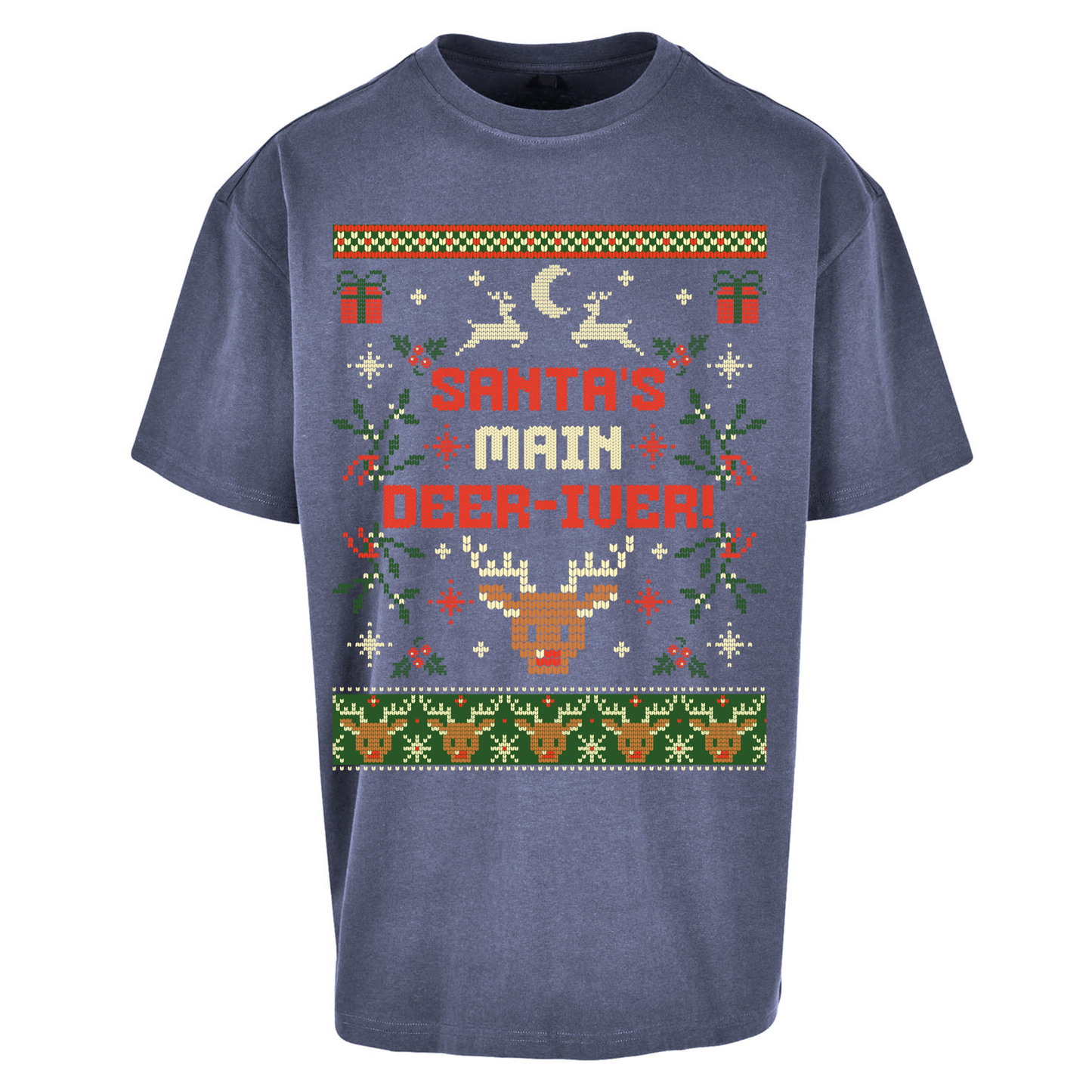 Santas Main Deer iver Christmas Oversized T Shirts