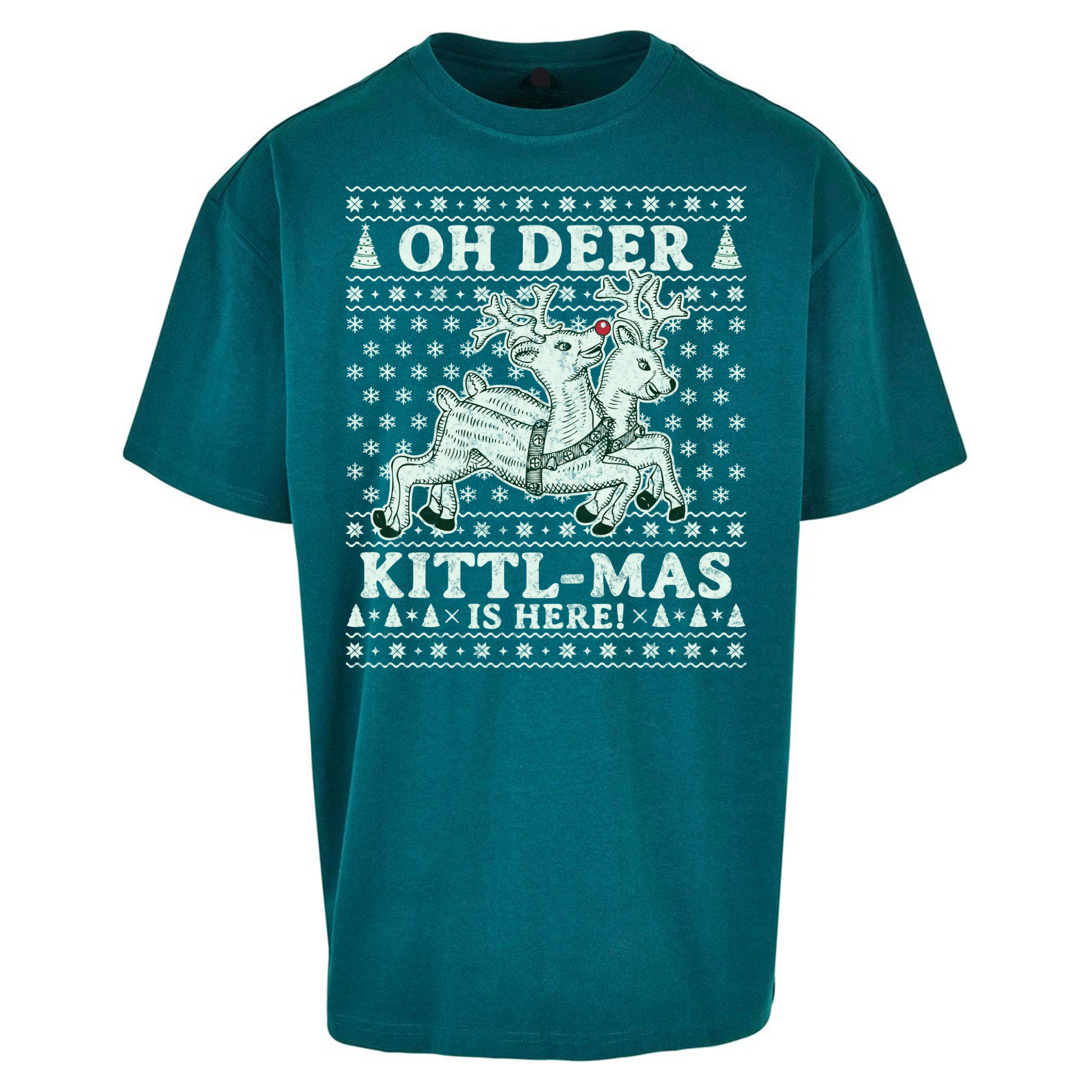 Oh Deer Kittl Mas Is Here Christmas Oversized T Shirts