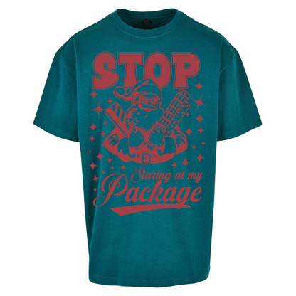 Stop Staring at My Package Christmas Oversized T Shirts