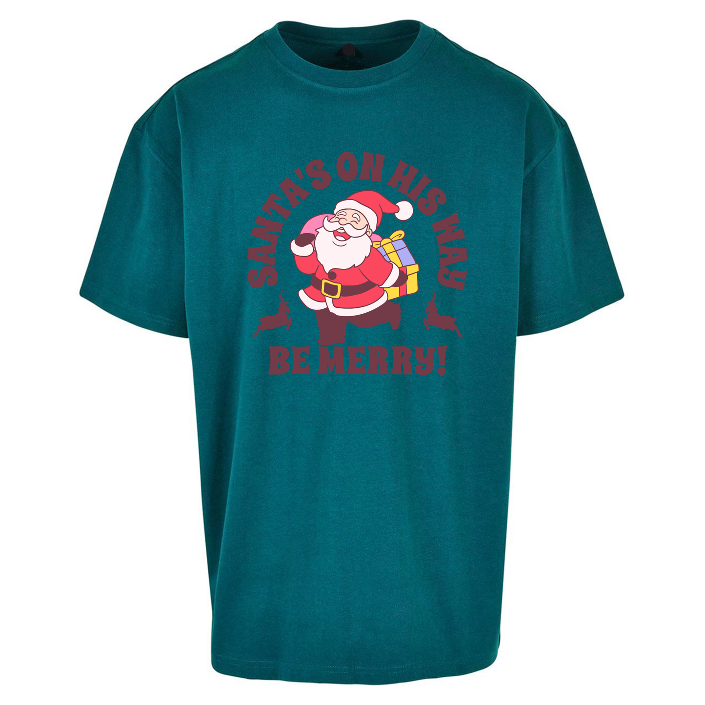 Santa's On His Way Christmas Oversized T Shirts