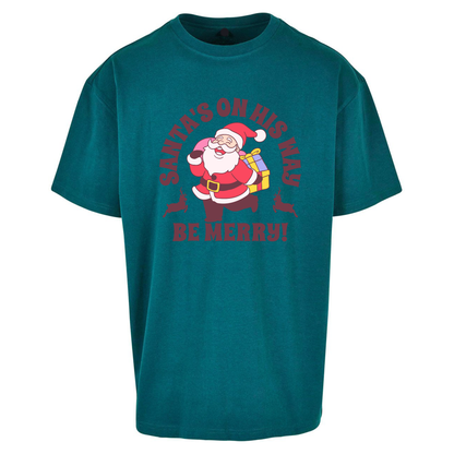 Santa's On His Way Christmas Oversized T Shirts