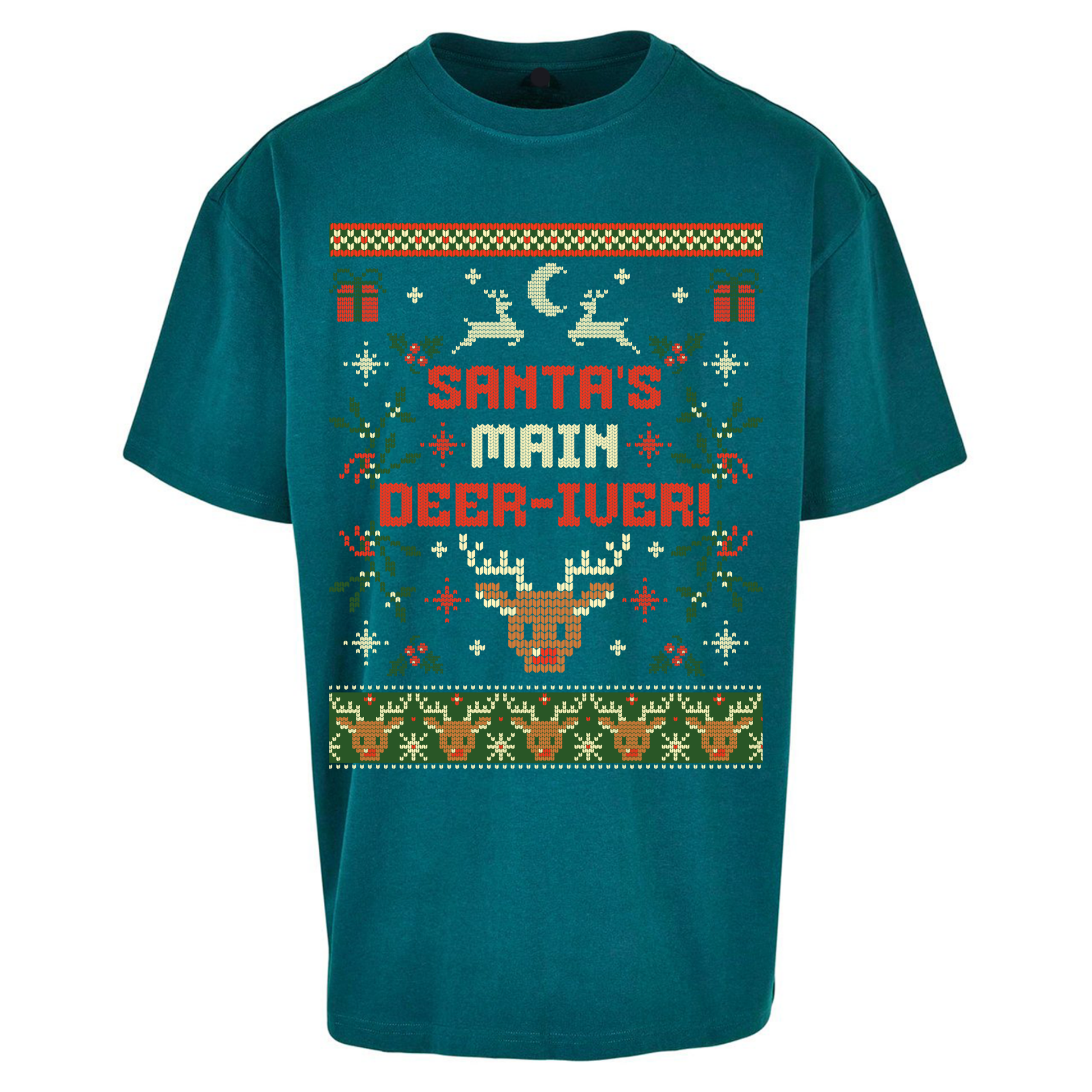 Santas Main Deer iver Christmas Oversized T Shirts