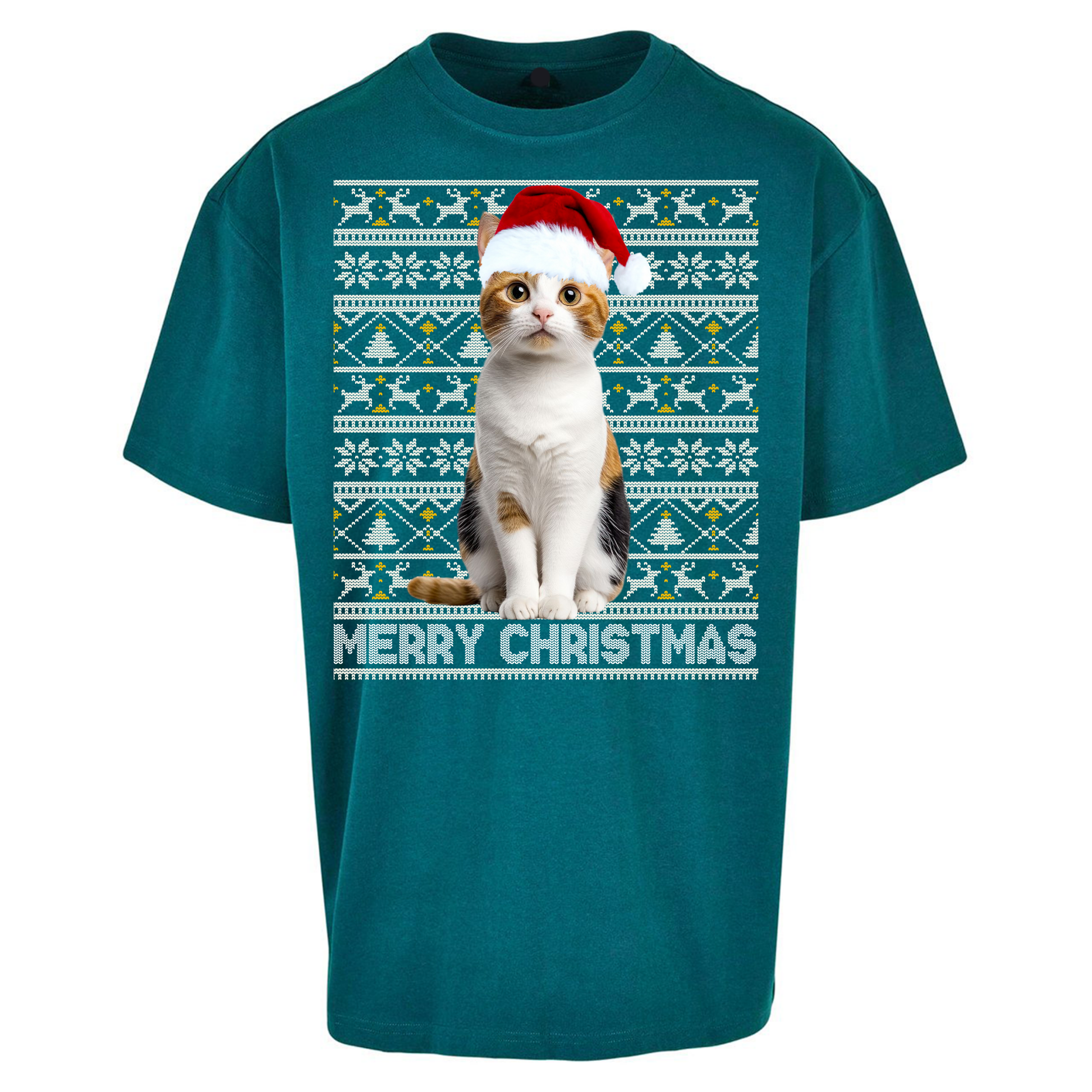 Merry Christmas Cat Oversized T Shirts