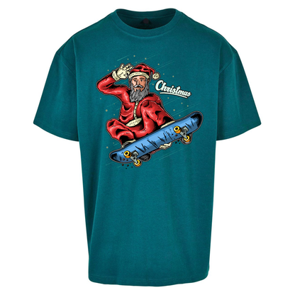 Santa Skateboarding Christmas Oversized T Shirts