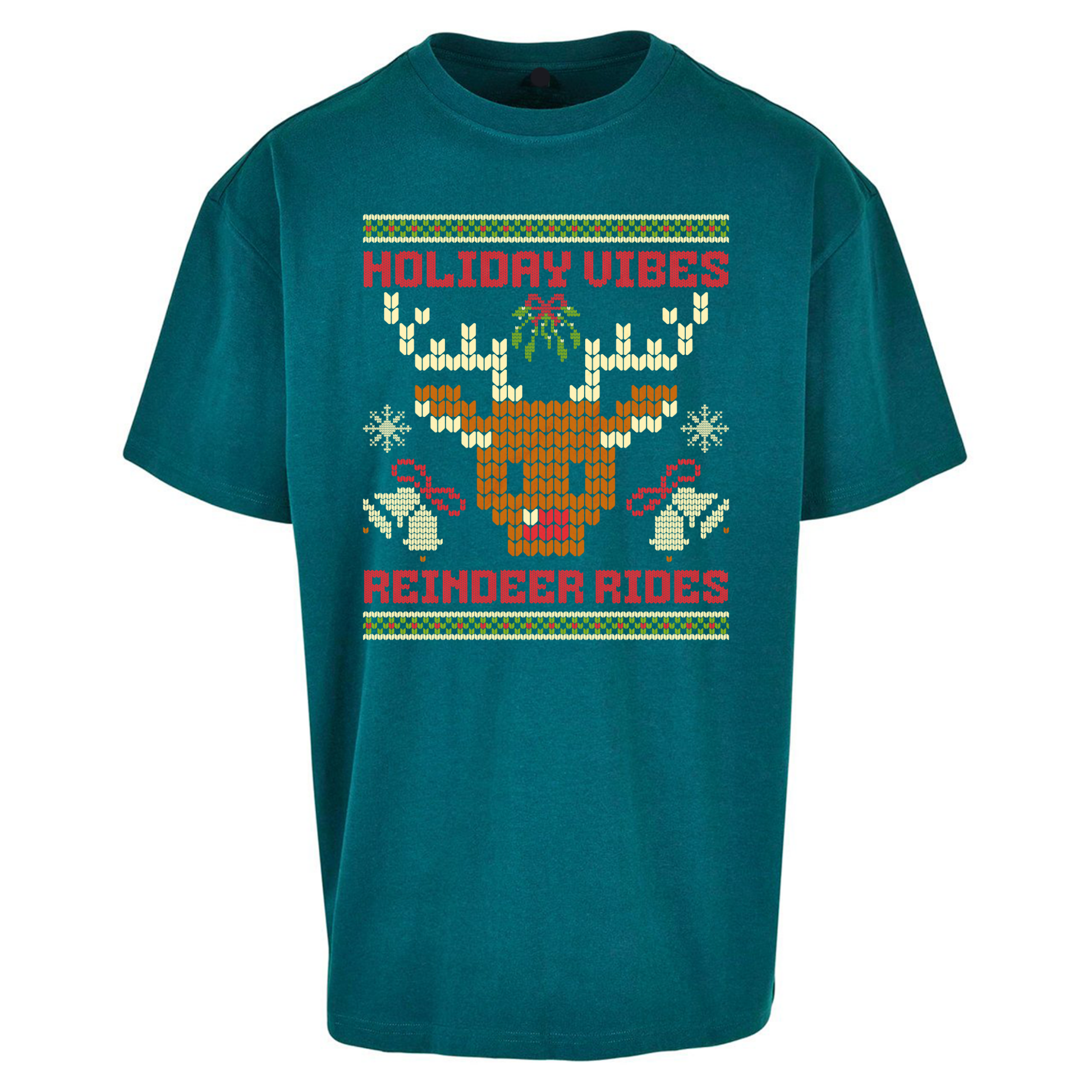 Holiday Vibes Reindeer Rides Christmas Oversized T Shirts