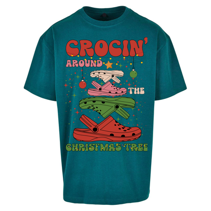 Crockin Around the Christmas Tree Christmas Oversized T Shirts
