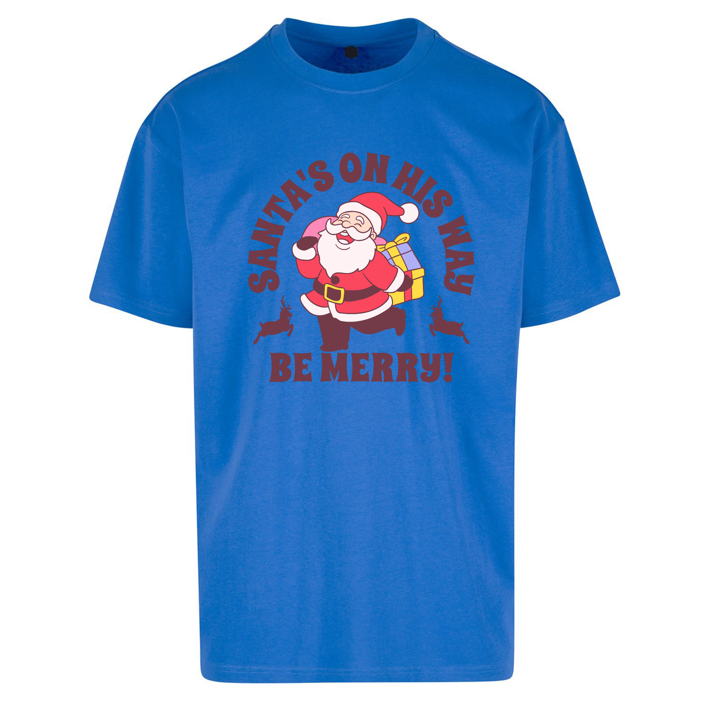 Santa's On His Way Christmas Oversized T Shirts