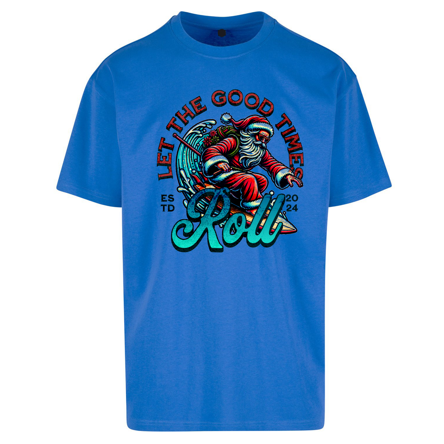 Santa Surfing Let The Good Times Roll Christmas Oversized T Shirts