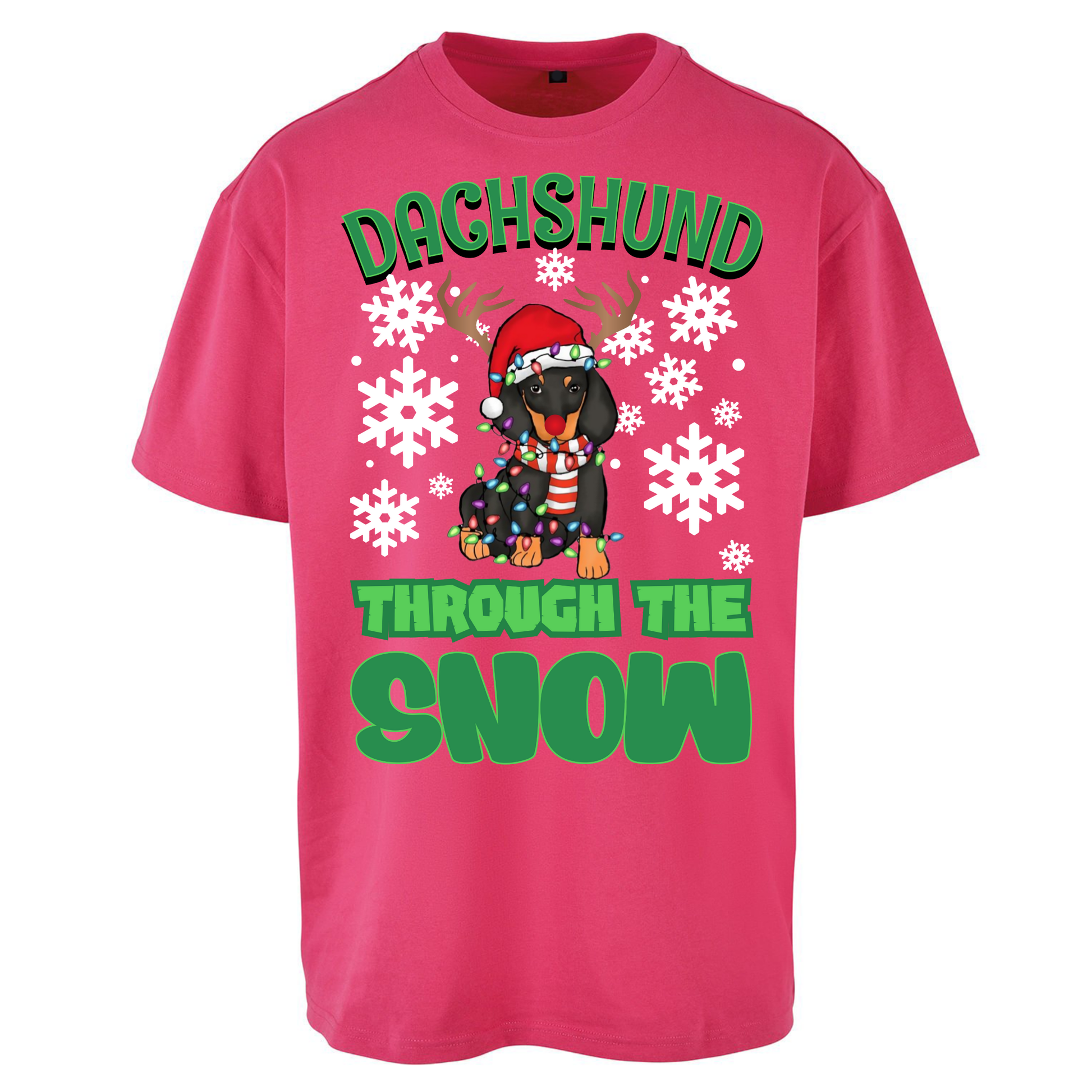 Dachshund Through The Snow Christmas Oversized T Shirts