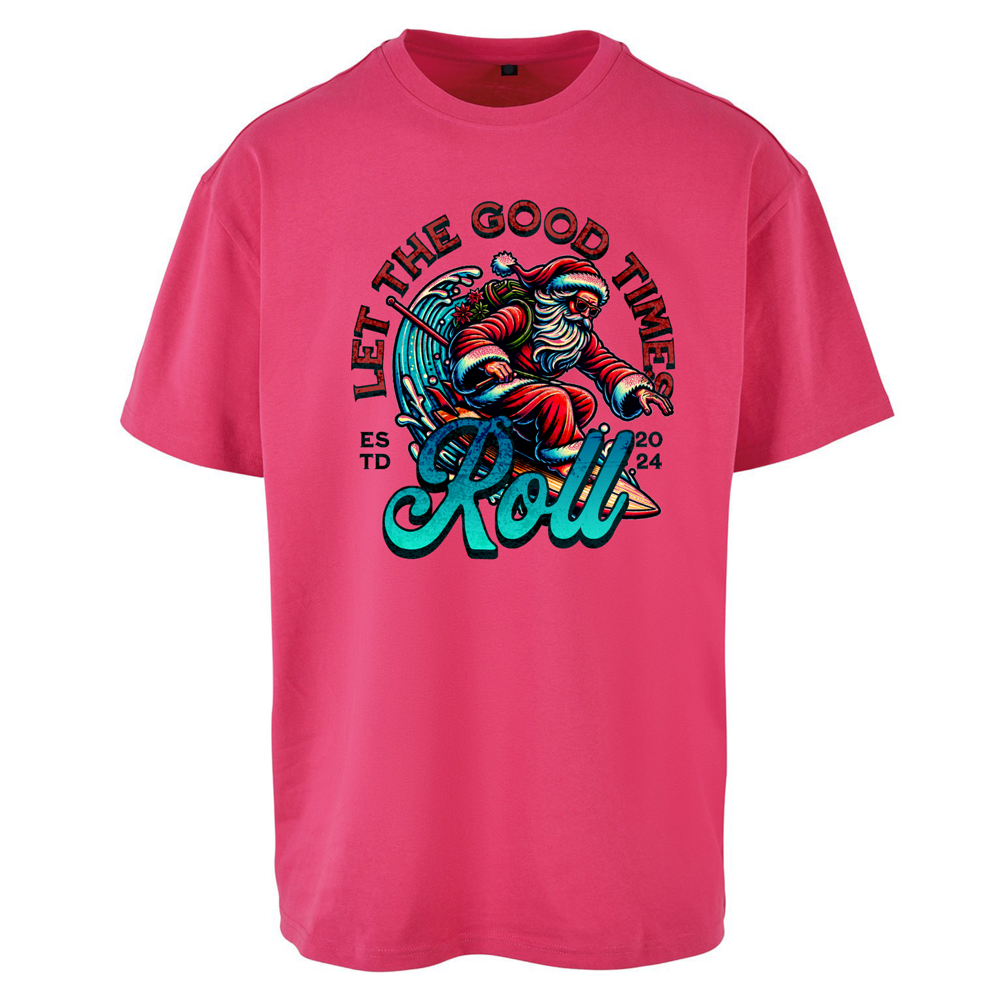 Santa Surfing Let The Good Times Roll Christmas Oversized T Shirts