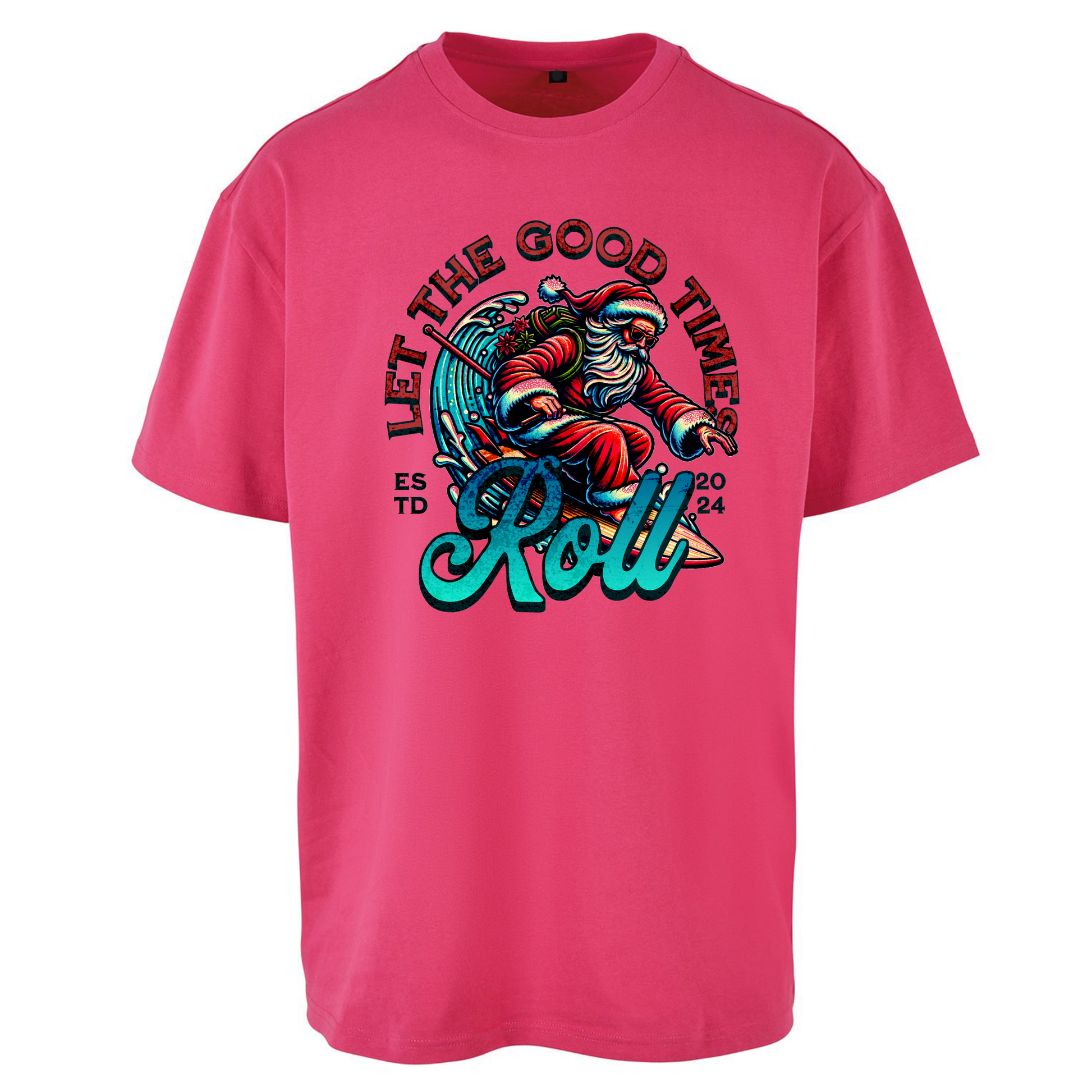 Santa Surfing Let The Good Times Roll Christmas Oversized T Shirts