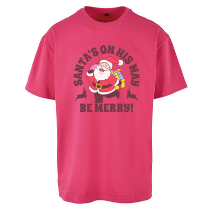 Santa's On His Way Christmas Oversized T Shirts