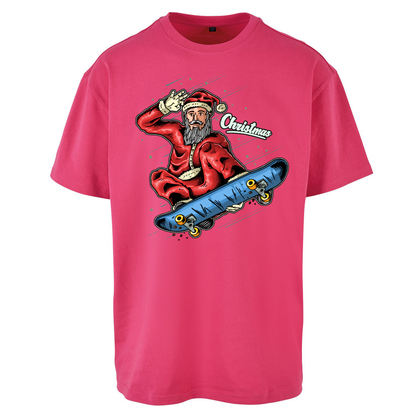 Santa Skateboarding Christmas Oversized T Shirts