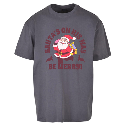 Santa's On His Way Christmas Oversized T Shirts