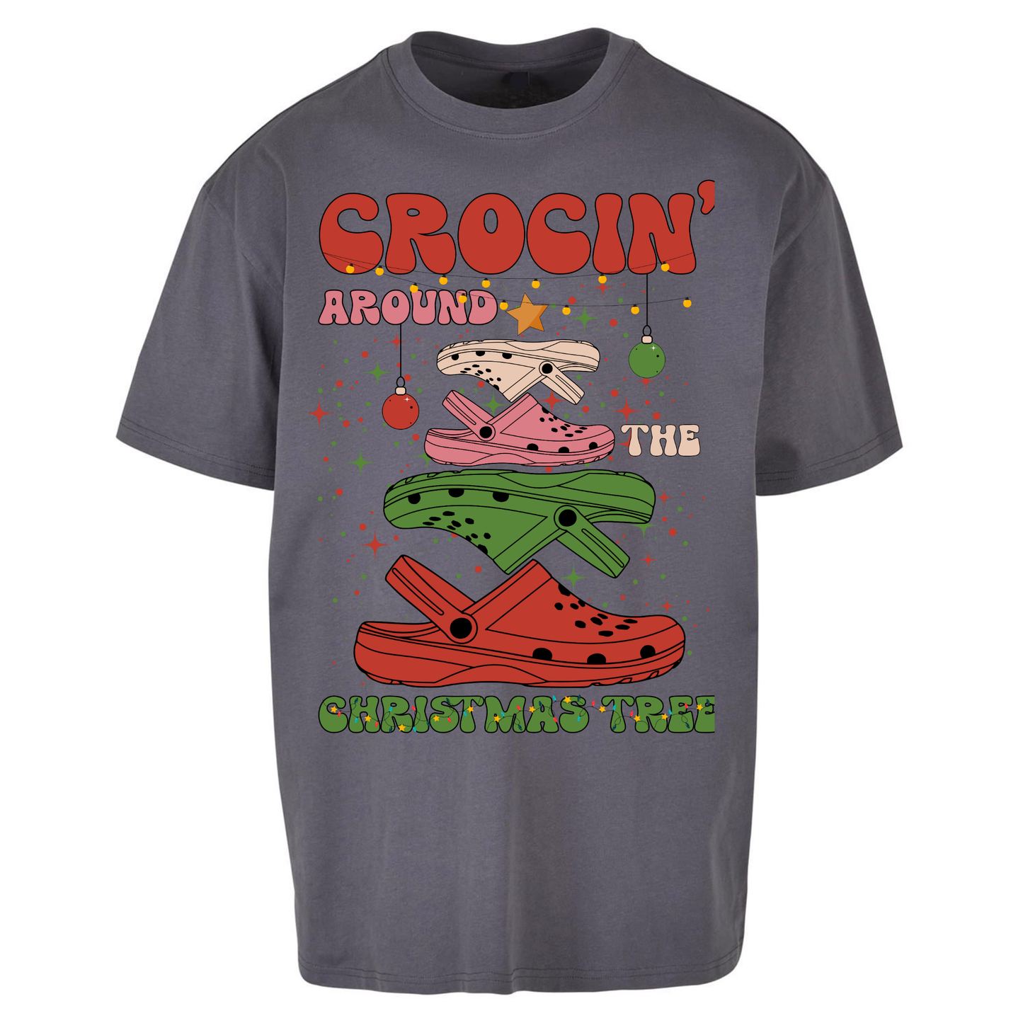 Crockin Around the Christmas Tree Christmas Oversized T Shirts