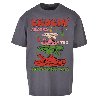 Crockin Around the Christmas Tree Christmas Oversized T Shirts