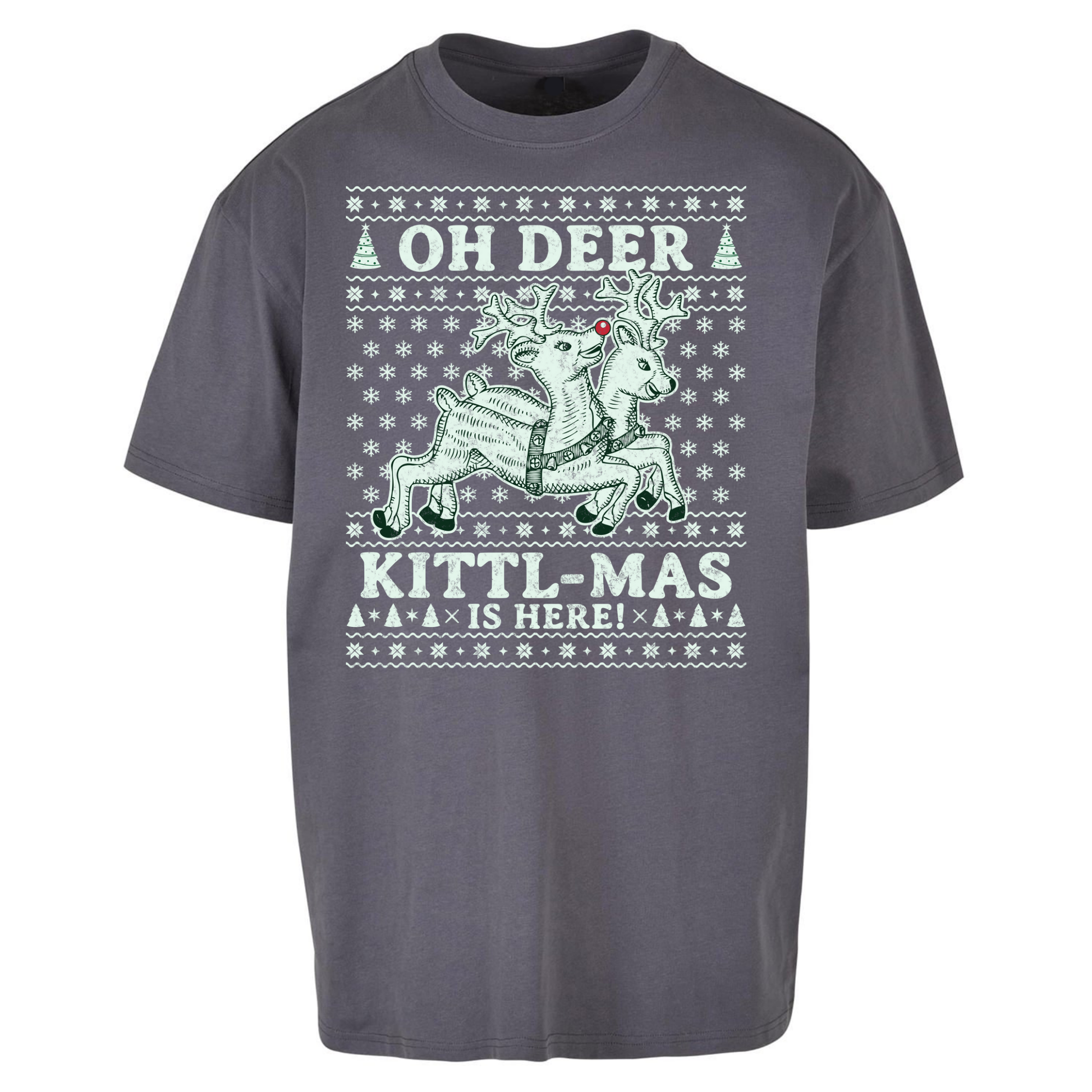 Oh Deer Kittl Mas Is Here Christmas Oversized T Shirts
