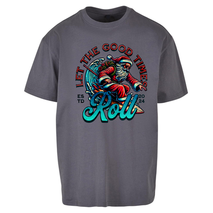 Santa Surfing Let The Good Times Roll Christmas Oversized T Shirts