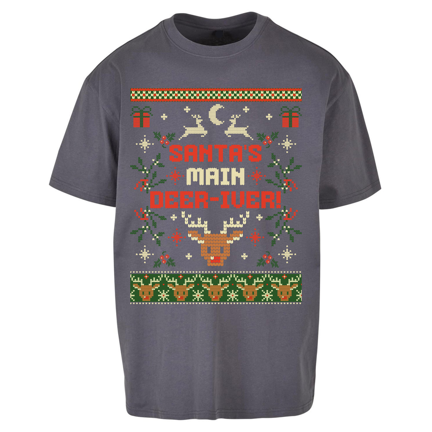 Santas Main Deer iver Christmas Oversized T Shirts