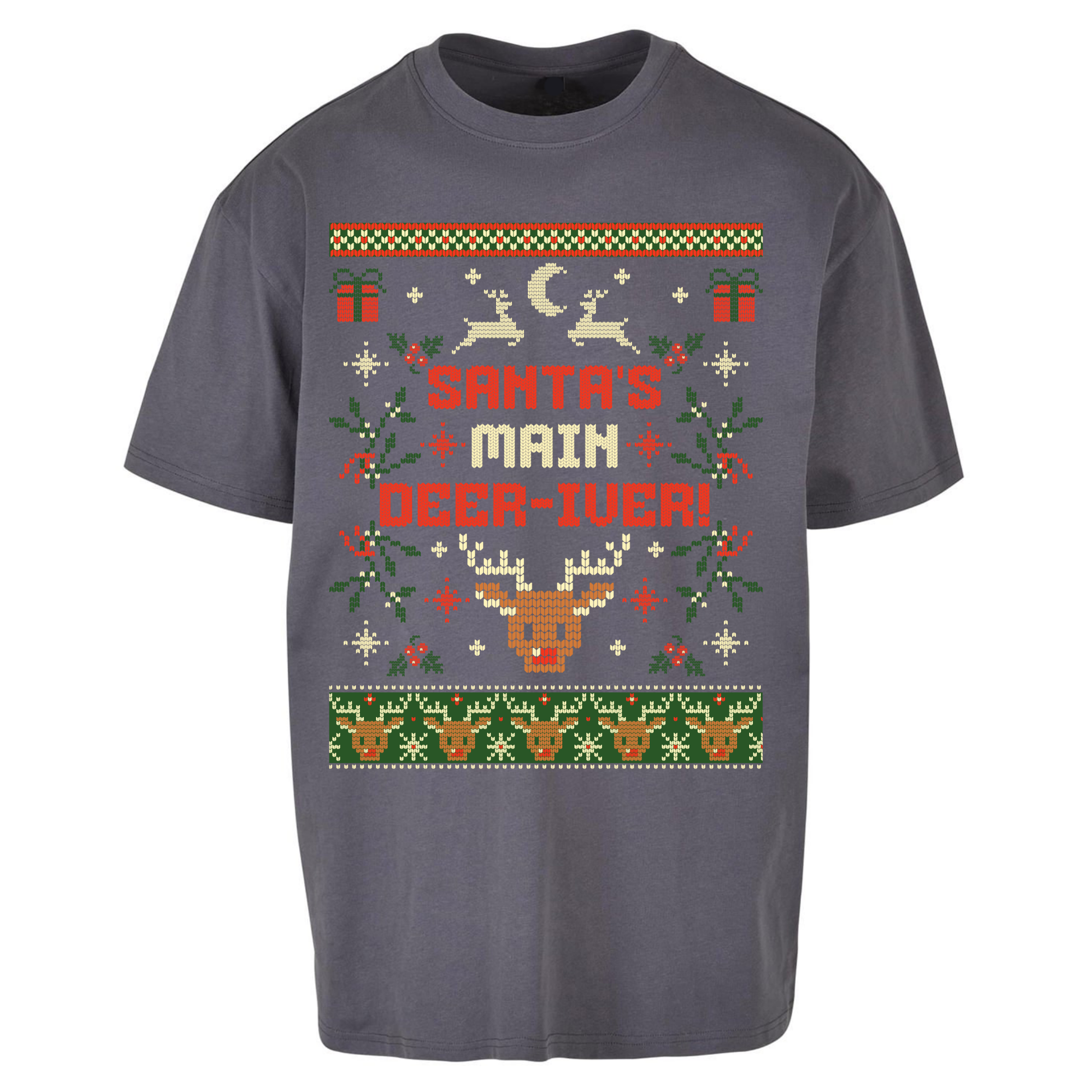 Santas Main Deer iver Christmas Oversized T Shirts