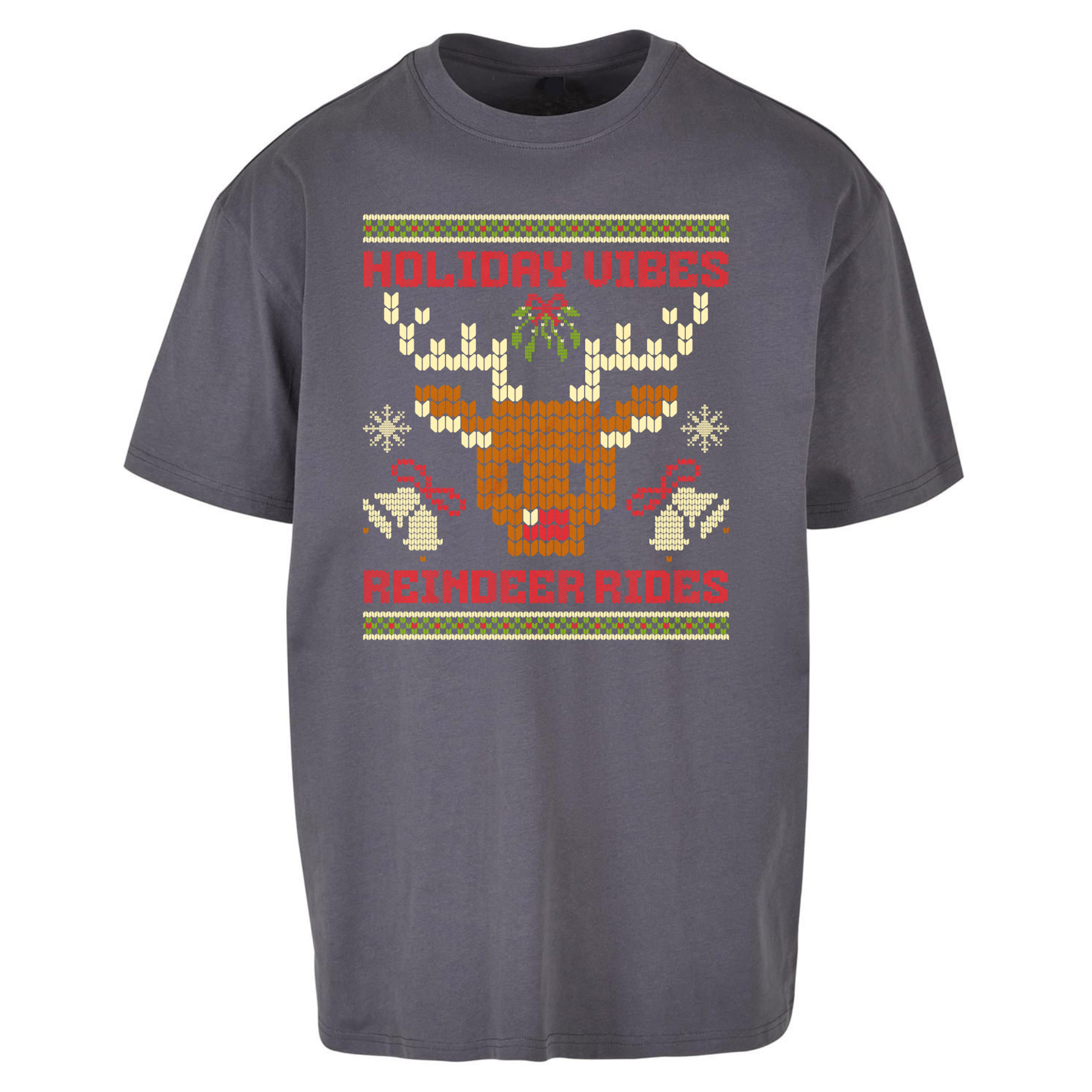 Holiday Vibes Reindeer Rides Christmas Oversized T Shirts